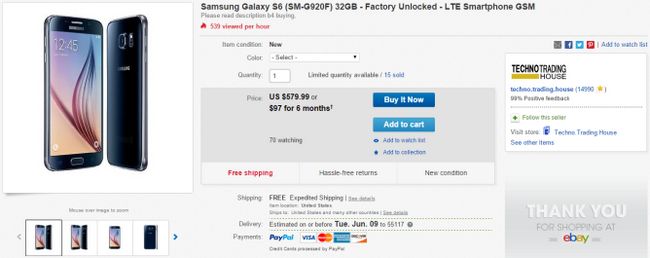 Fotografía - [Trato Alerta] Internacional Desbloqueado Galaxy S6 (G920F) a la venta por $ 579.99 A través de eBay